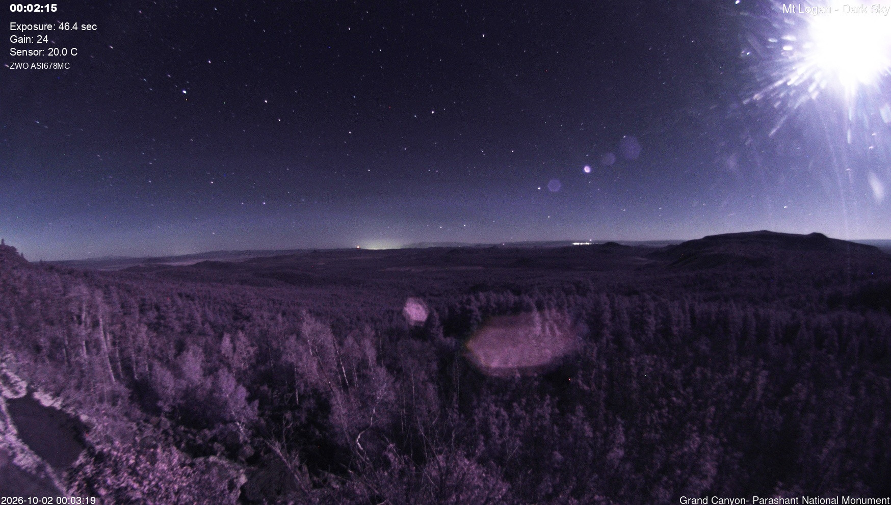 time-lapse frame, Mt Logan - Dark Sky webcam